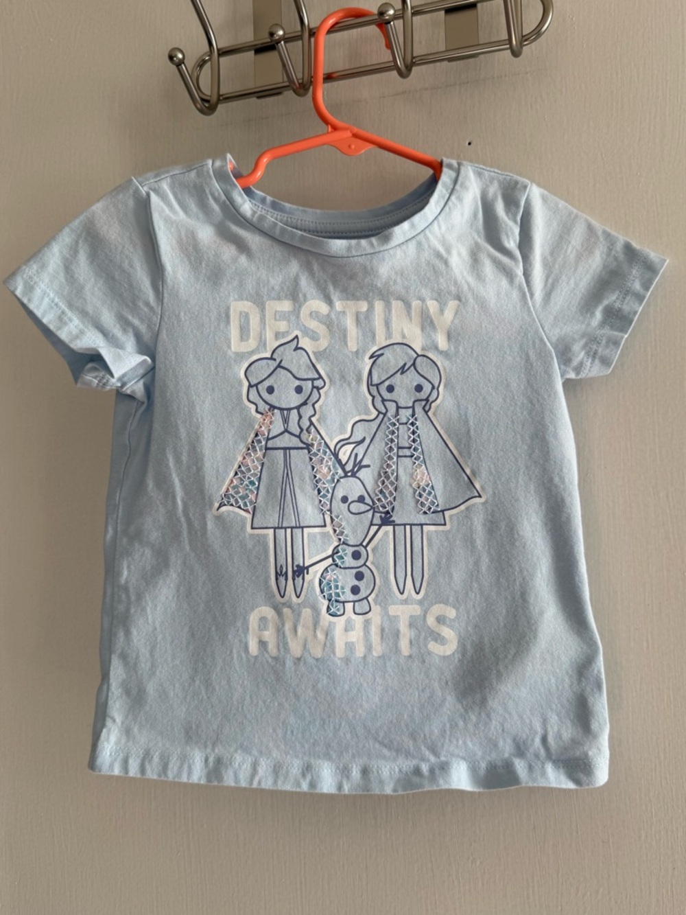 Disney Light Blue "Destiny Awaits" Elsa and Anna Girls T-Shirt Size 3T